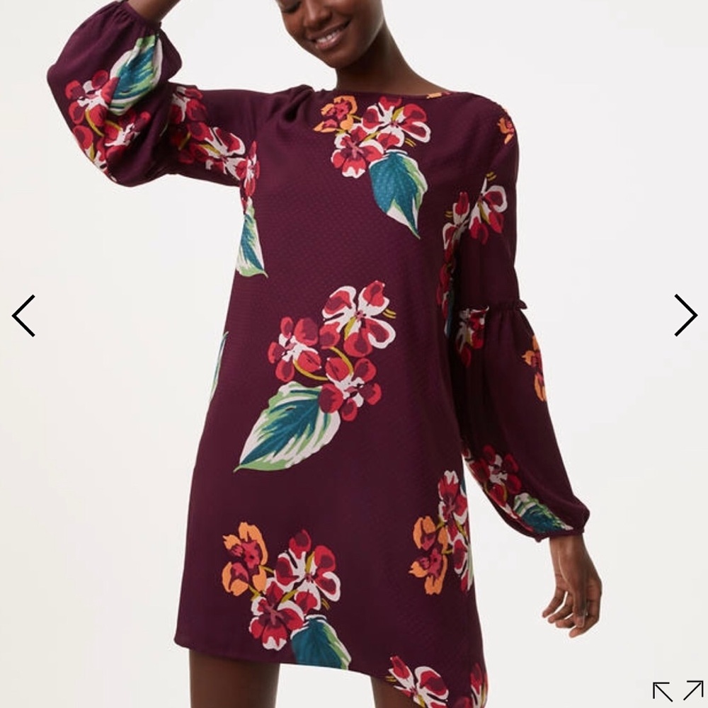 LOFT Burgundy Floral Midi Dress